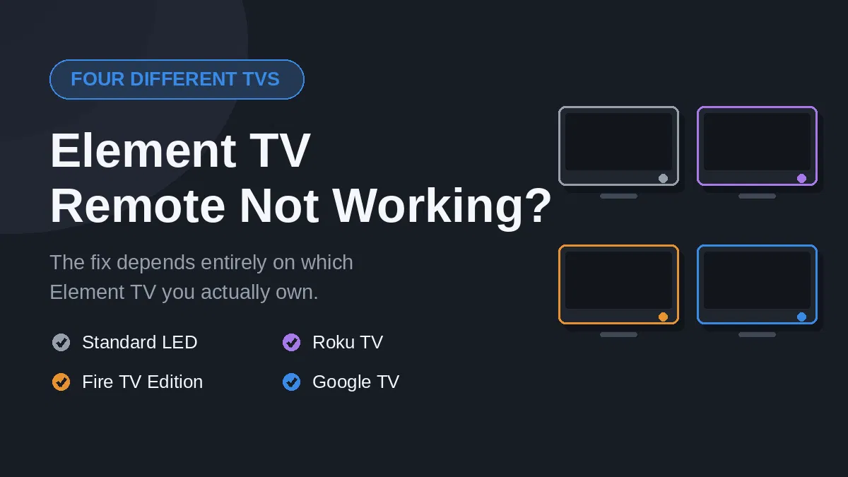 Element TV remote not working, with the four Element TV platforms that each need a different fix